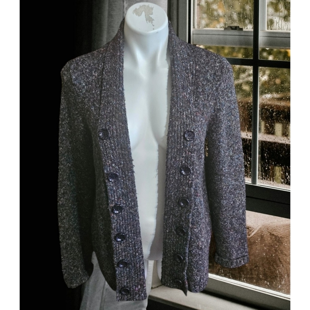 Christopher & Banks Cozy Open Front Cardigan Sweater Gray Speckle Size M